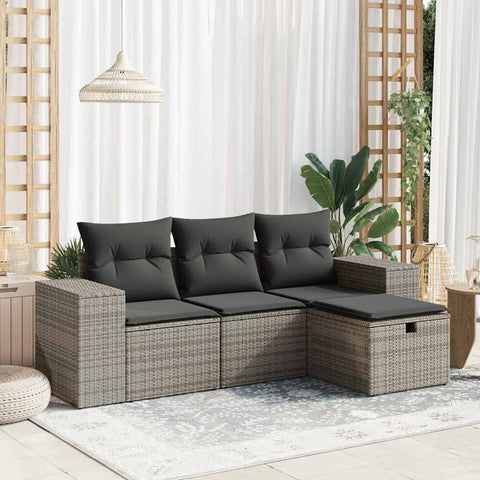 4 Piece Garden Sofa Set with Cushions Grey Poly Rattan - Outdoor Comfort