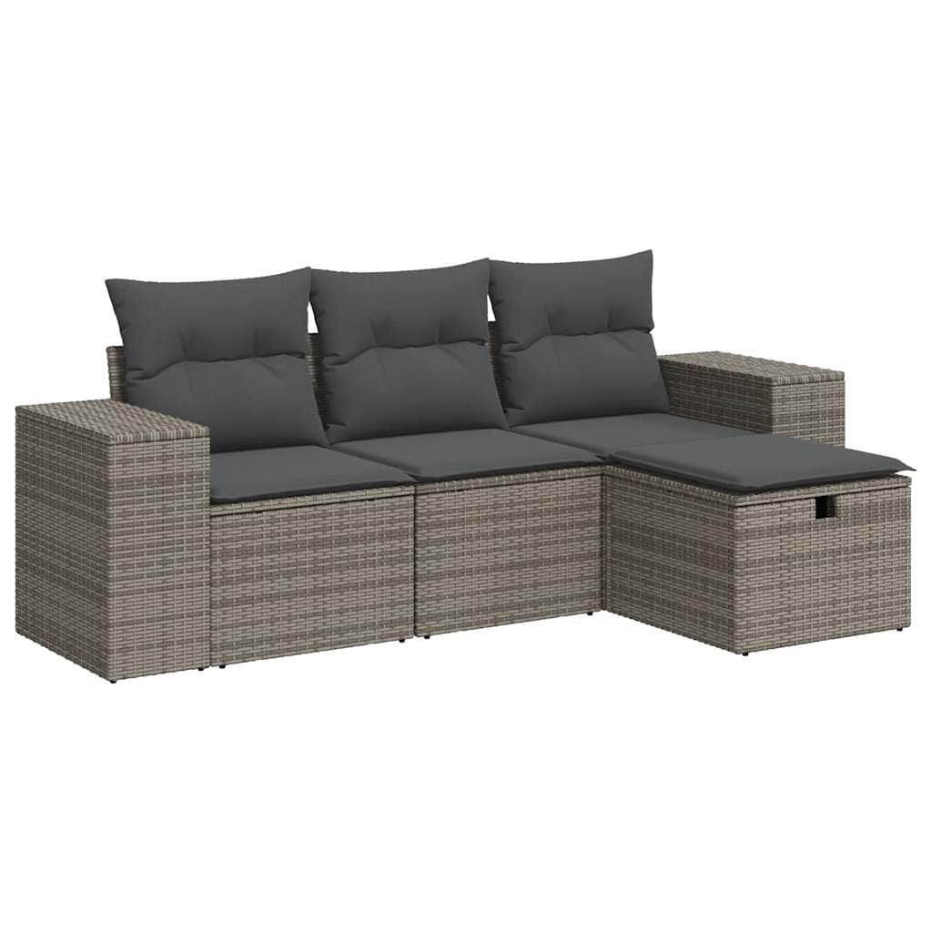 4 Piece Garden Sofa Set with Cushions Grey Poly Rattan - Outdoor Comfort