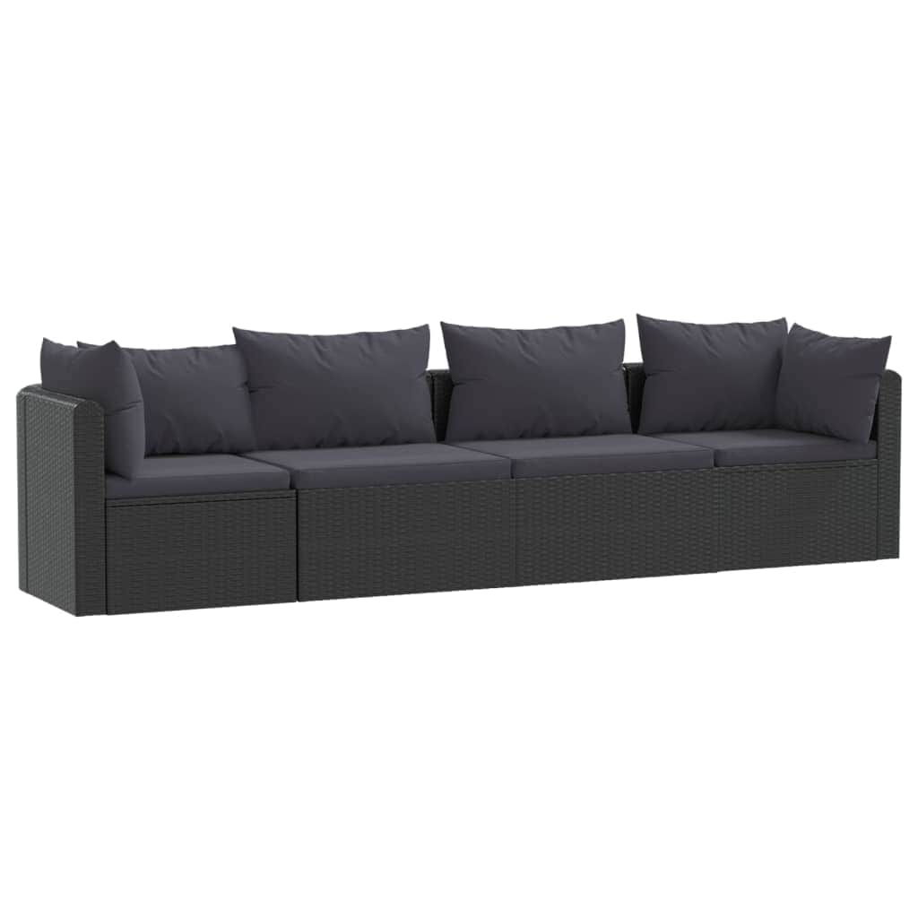 4 Piece Garden Sofa Set with Cushions Poly Rattan Black