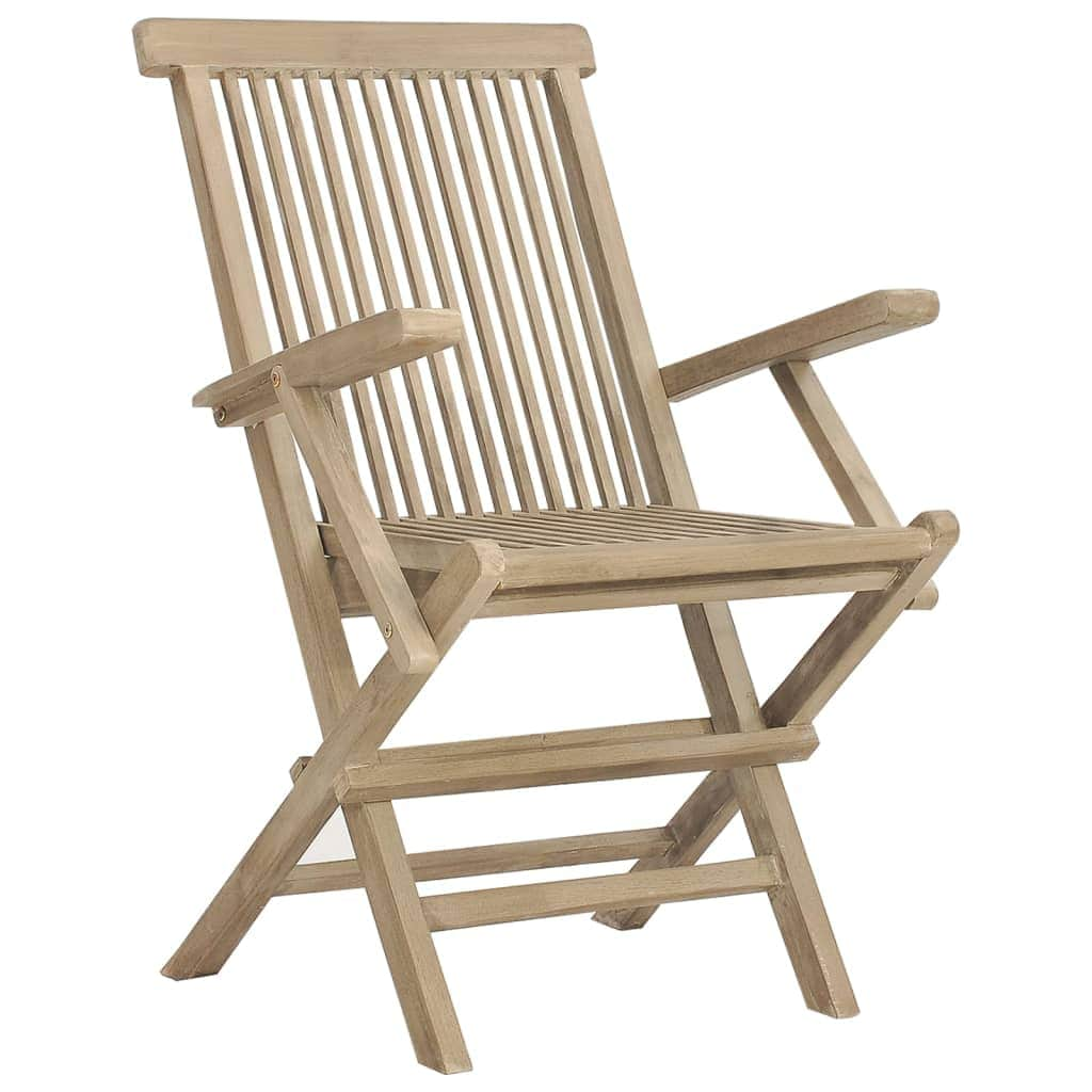 4-Piece Grey Teak Wood Folding Garden Chairs