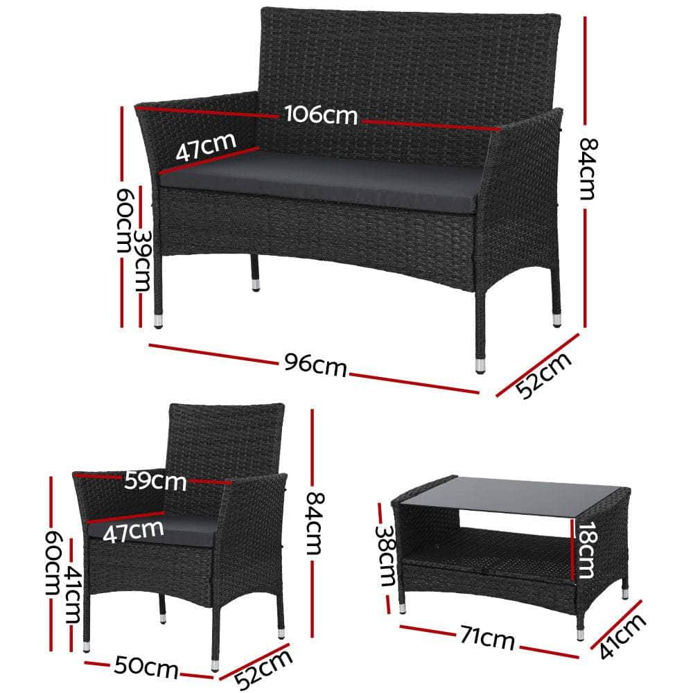 4 Piece Outdoor Dining Set Furniture Lounge Setting Table Chairs Black