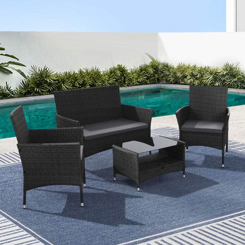 4 Piece Outdoor Dining Set Furniture Lounge Setting Table Chairs Black