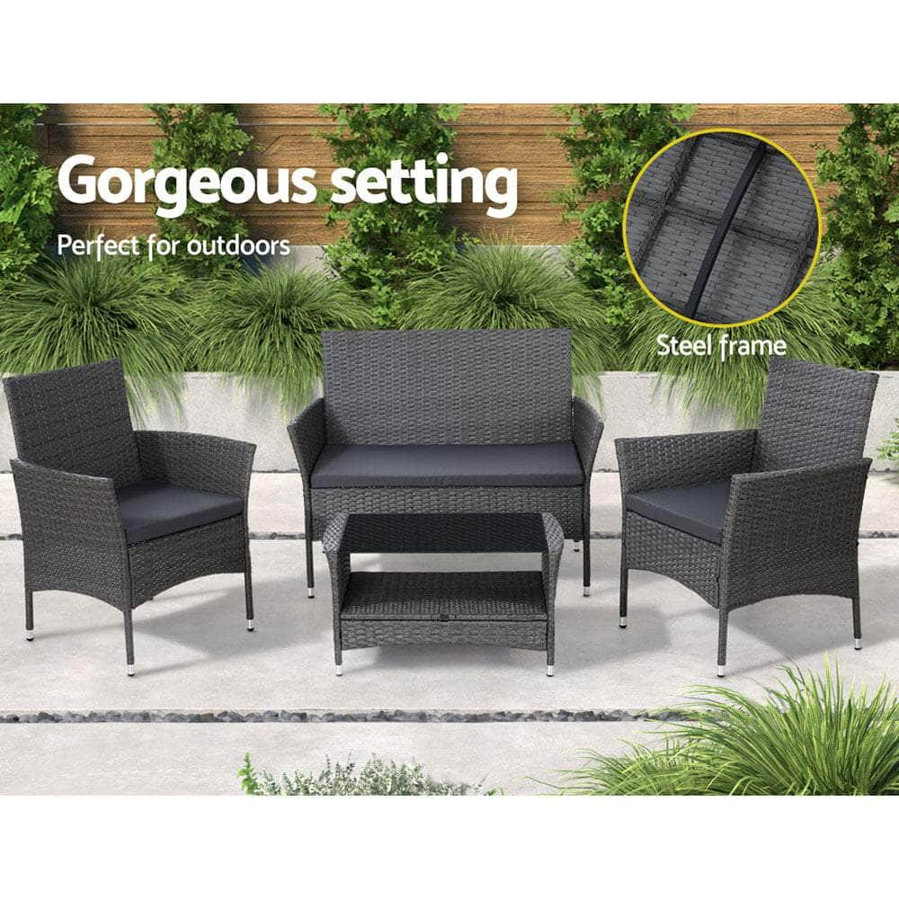 4 Piece Outdoor Dining Set Furniture Setting Lounge Wicker Table Chairs