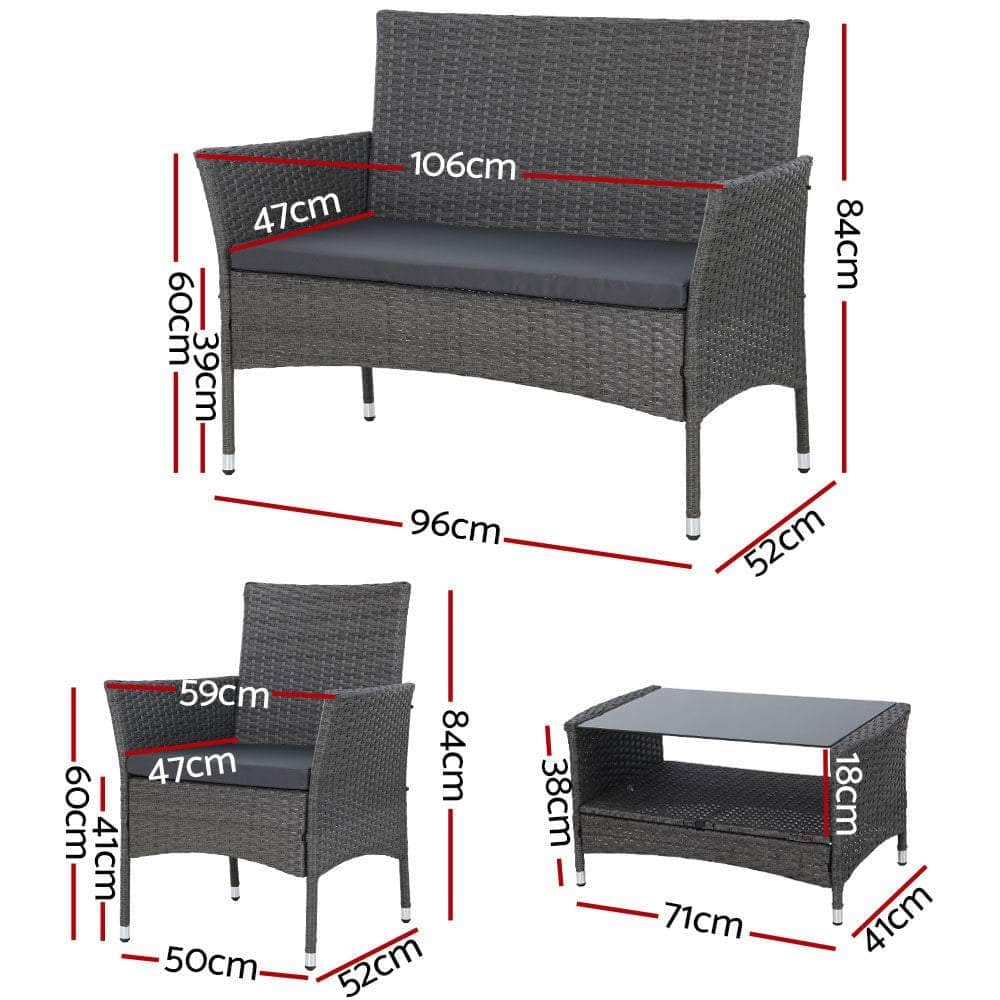 4 Piece Outdoor Dining Set Furniture Setting Lounge Wicker Table Chairs