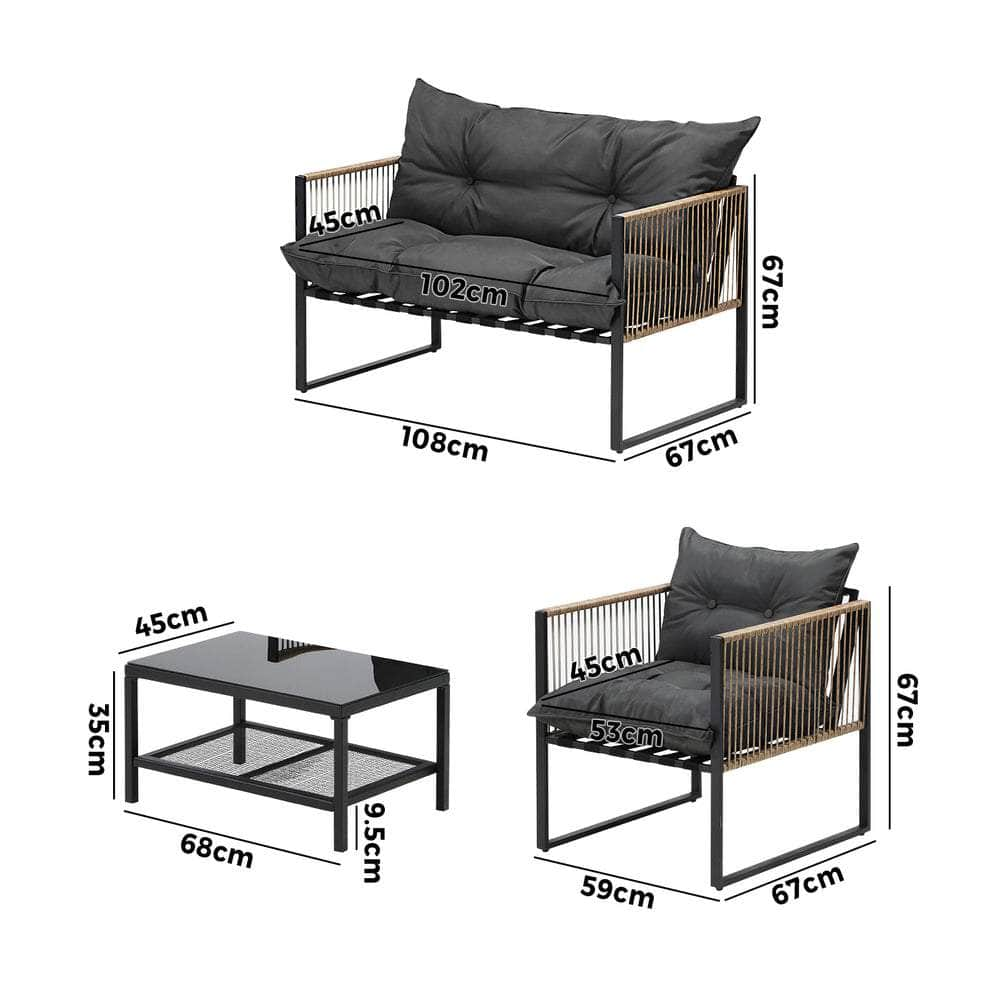 4 Piece Outdoor Furniture Setting Garden Patio Lounge Sofa Table Chairs