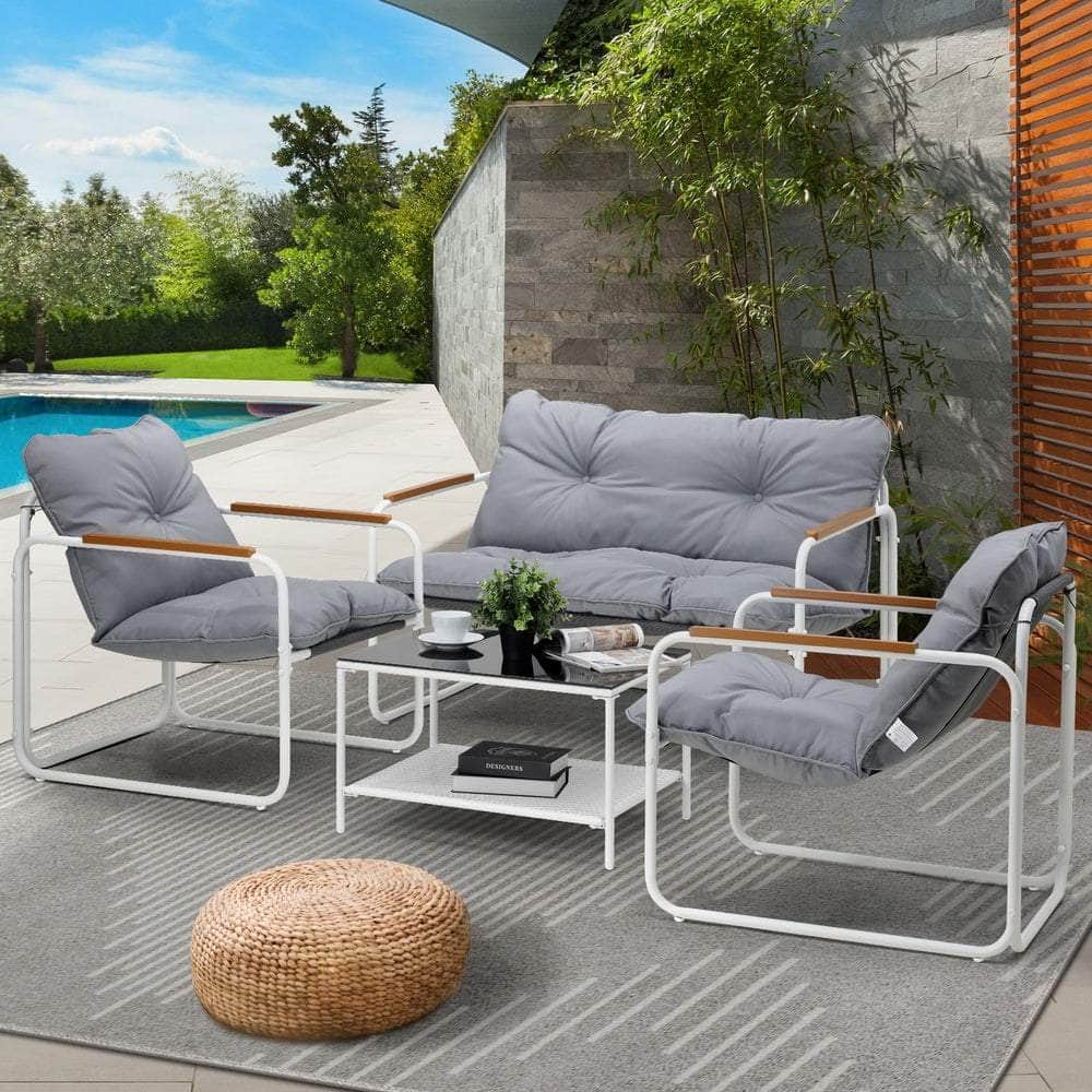 4 Piece Outdoor Patio Set Garden Chairs Table White