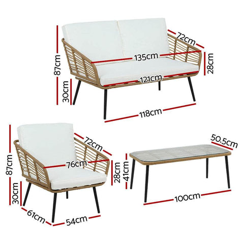 4-Piece Outdoor Sofa Set Rattan Lounge Setting Table Chairs