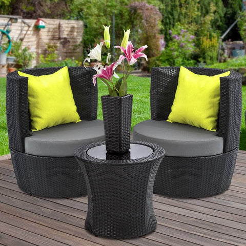 4 Piece PE Wicker Outdoor Set - Black