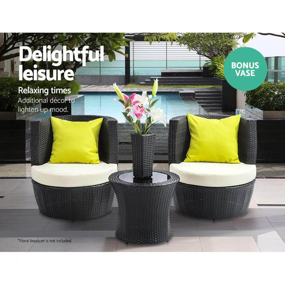 4 Piece PE Wicker Outdoor Set - Black