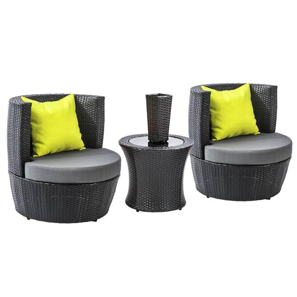 4 Piece PE Wicker Outdoor Set - Black