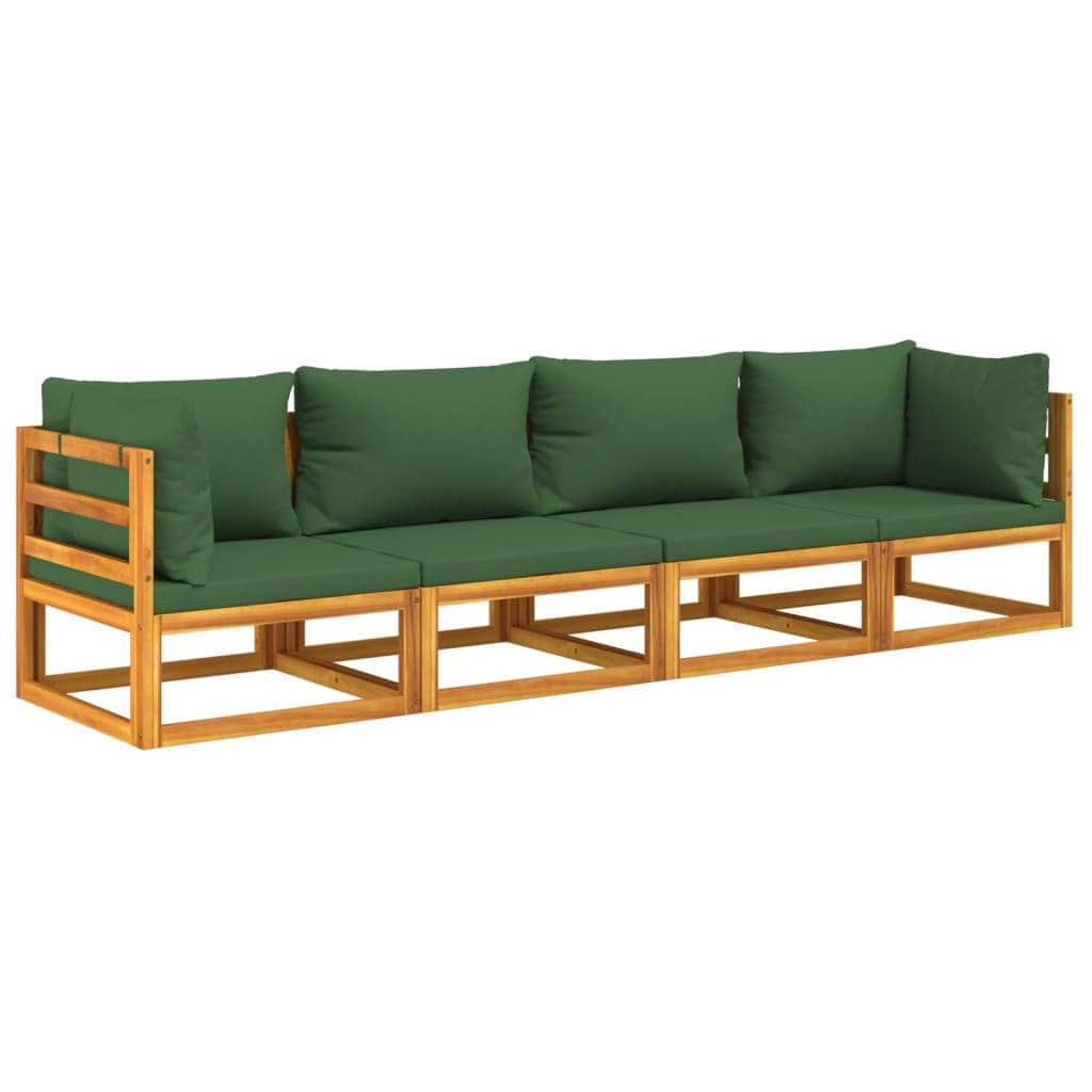 4-Piece Solid Wood Garden Lounge with Green Cushions