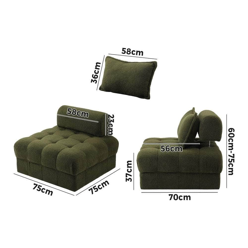 4 Seater Boucle Modular Sofa Armless TOFU Back Green