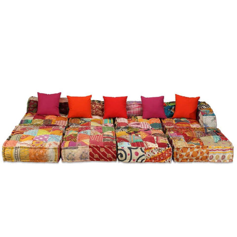 4-Seater Modular Sofa Bed Fabric Patchwork