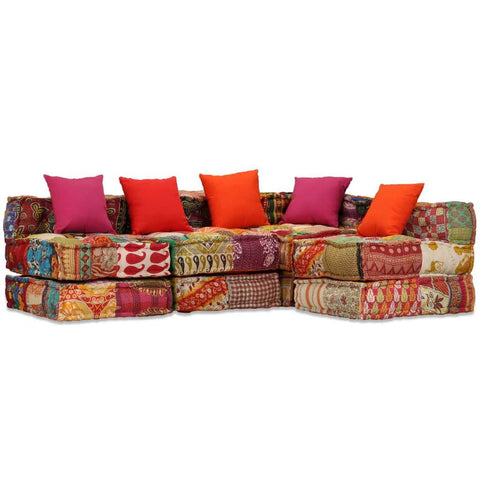 4-Seater Modular Sofa Bed Fabric Patchwork