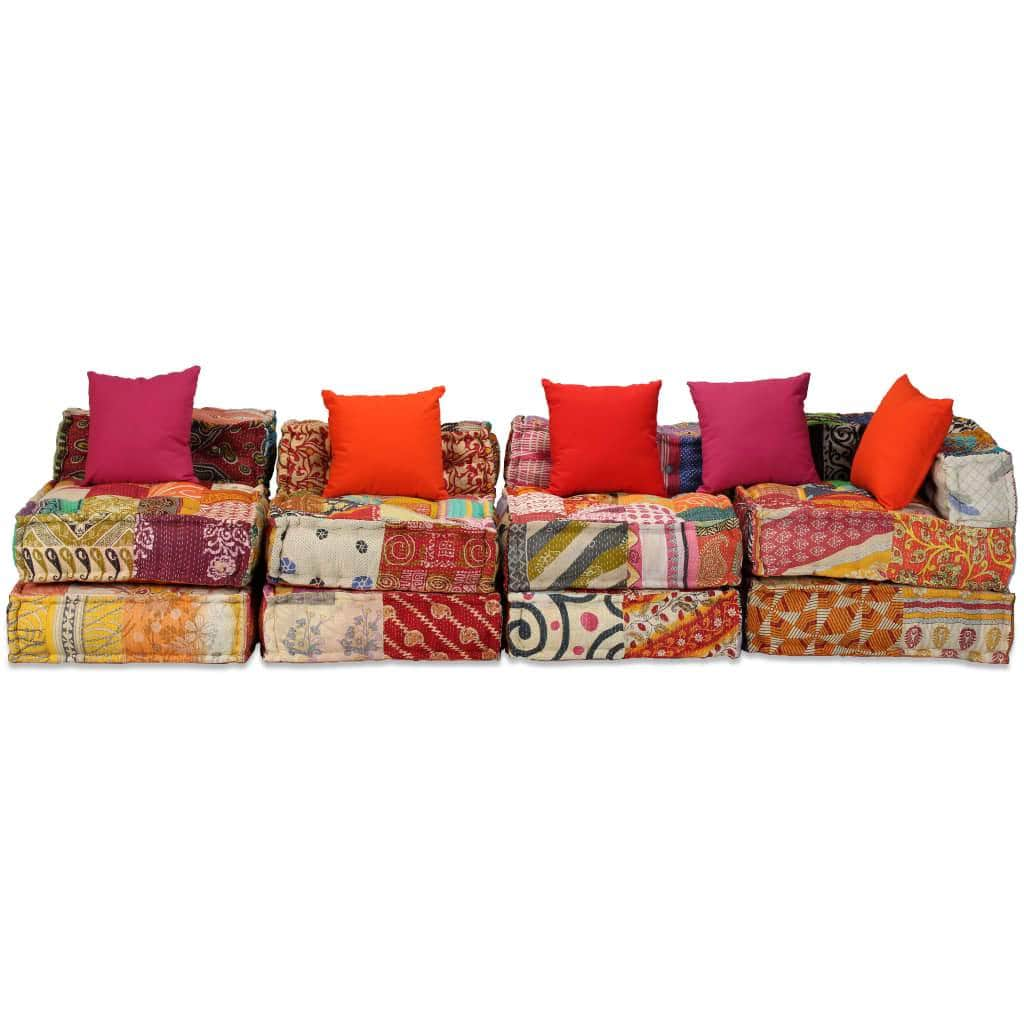 4-Seater Modular Sofa Bed Fabric Patchwork