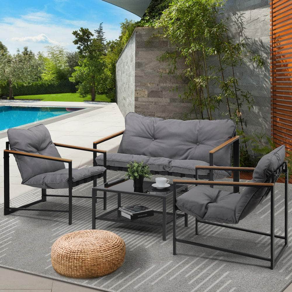 4 Seater Outdoor Lounge Sofa Set Patio Chairs Table