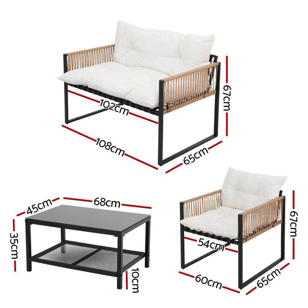 4 Seater Outdoor Sofa Set 4Pcs Table Chair Set Garden Patio Furniture