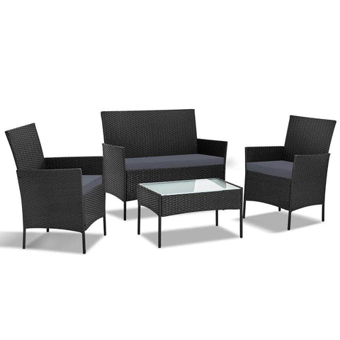 4 Seater Outdoor Sofa Set Wicker Setting Table Chair Furniture Black