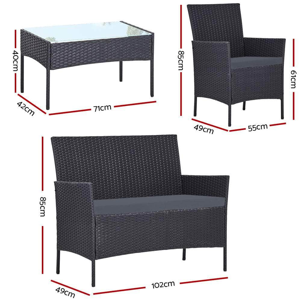 4 Seater Outdoor Sofa Set Wicker Setting Table Chair Furniture Dark Grey