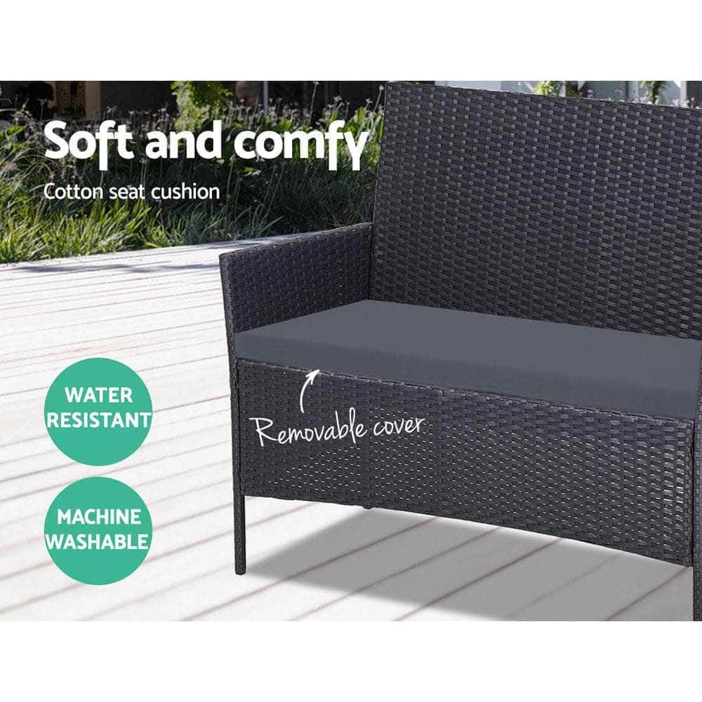 4 Seater Outdoor Sofa Set Wicker Setting Table Chair Furniture Dark Grey