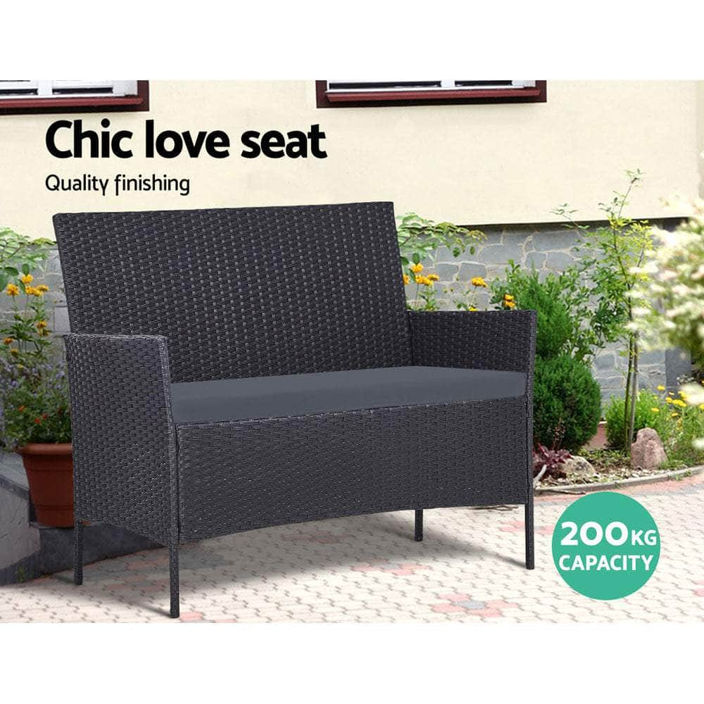 4 Seater Outdoor Sofa Set With Storage Cover Wicker Table Chair Darkgrey