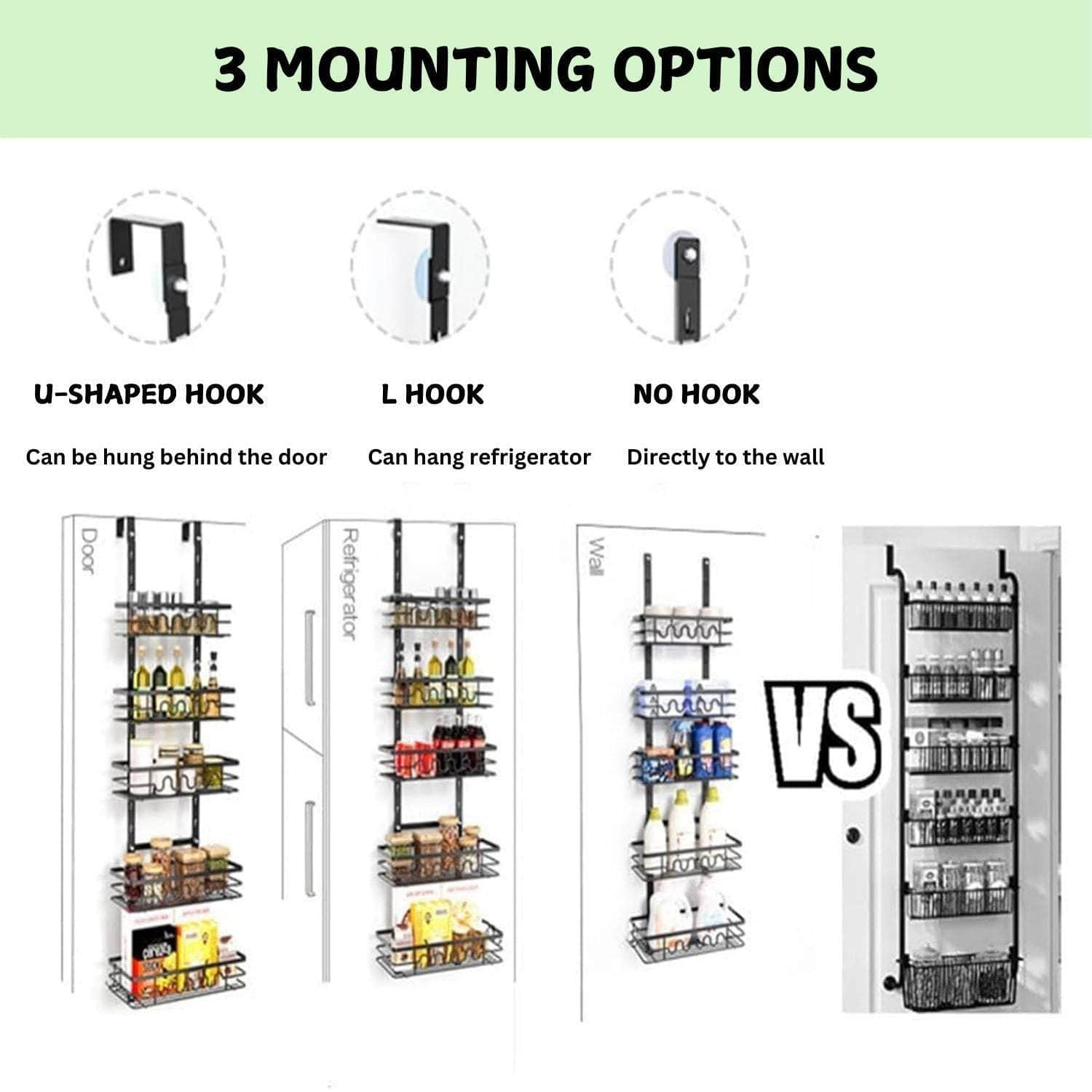 4 Tier Adjustable Baskets Over Door Pantry Organiser For Home Kitchen