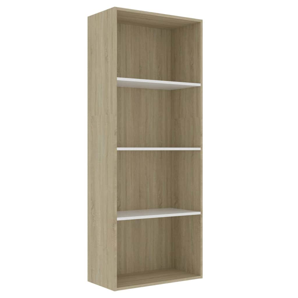 4-Tier Book Cabinet White and Sonoma Oak  Chipboard