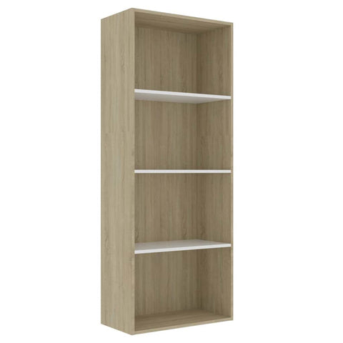 4-Tier Book Cabinet White and Sonoma Oak  Chipboard