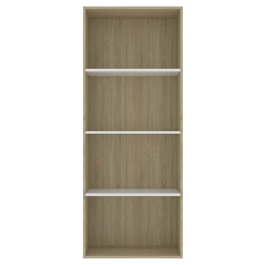 4-Tier Book Cabinet White and Sonoma Oak  Chipboard