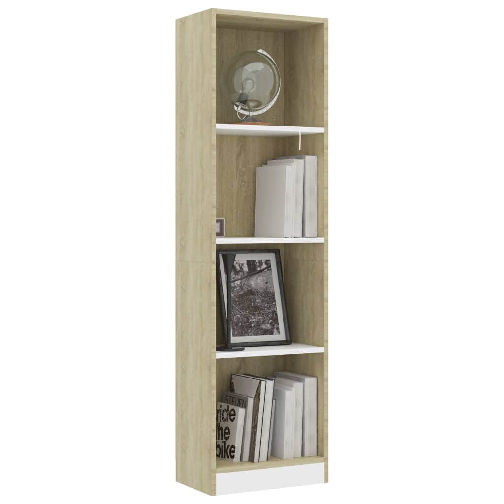 4-Tier Book Cabinet White and Sonoma Oak, Chipboard