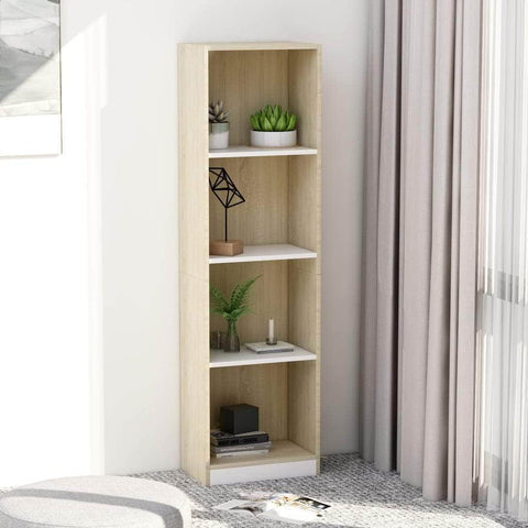 4-Tier Book Cabinet White and Sonoma Oak, Chipboard