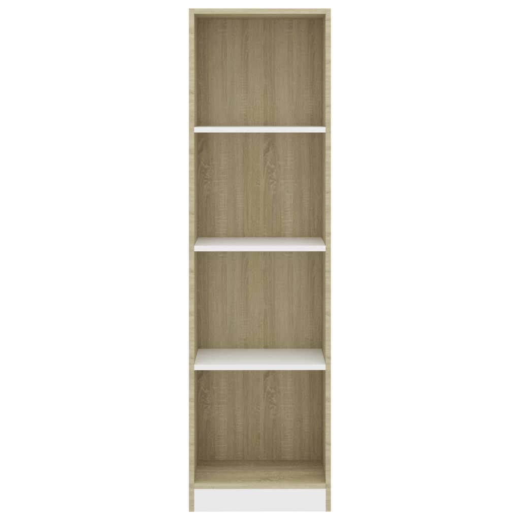 4-Tier Book Cabinet White and Sonoma Oak, Chipboard