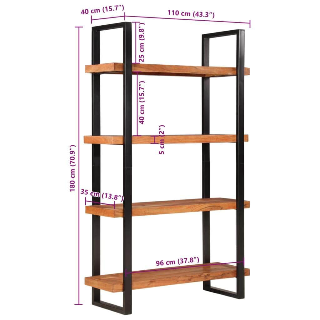 4-Tier Bookcase made of Solid Wood Acacia and Iron