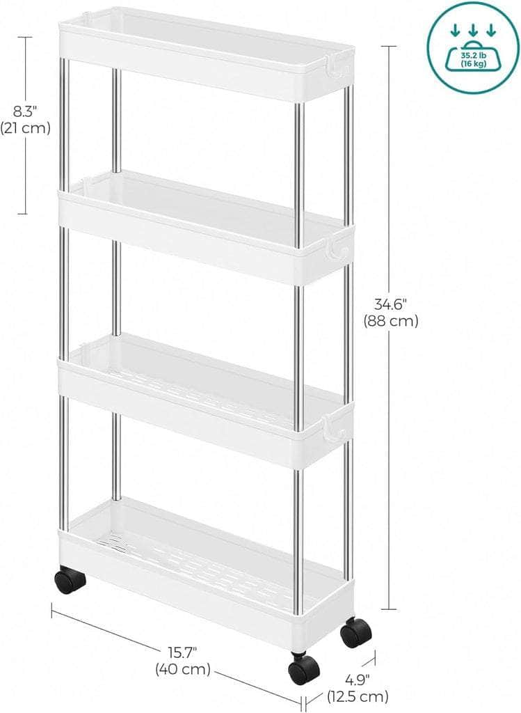 4-Tier Slide Out Slim Rolling Storage Cart White