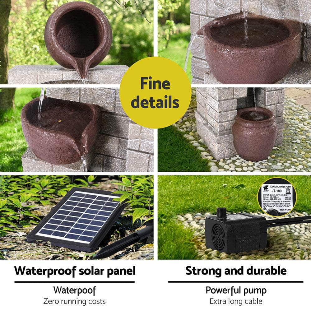 4-Tier Solar Fountain - Cascading Brown Design