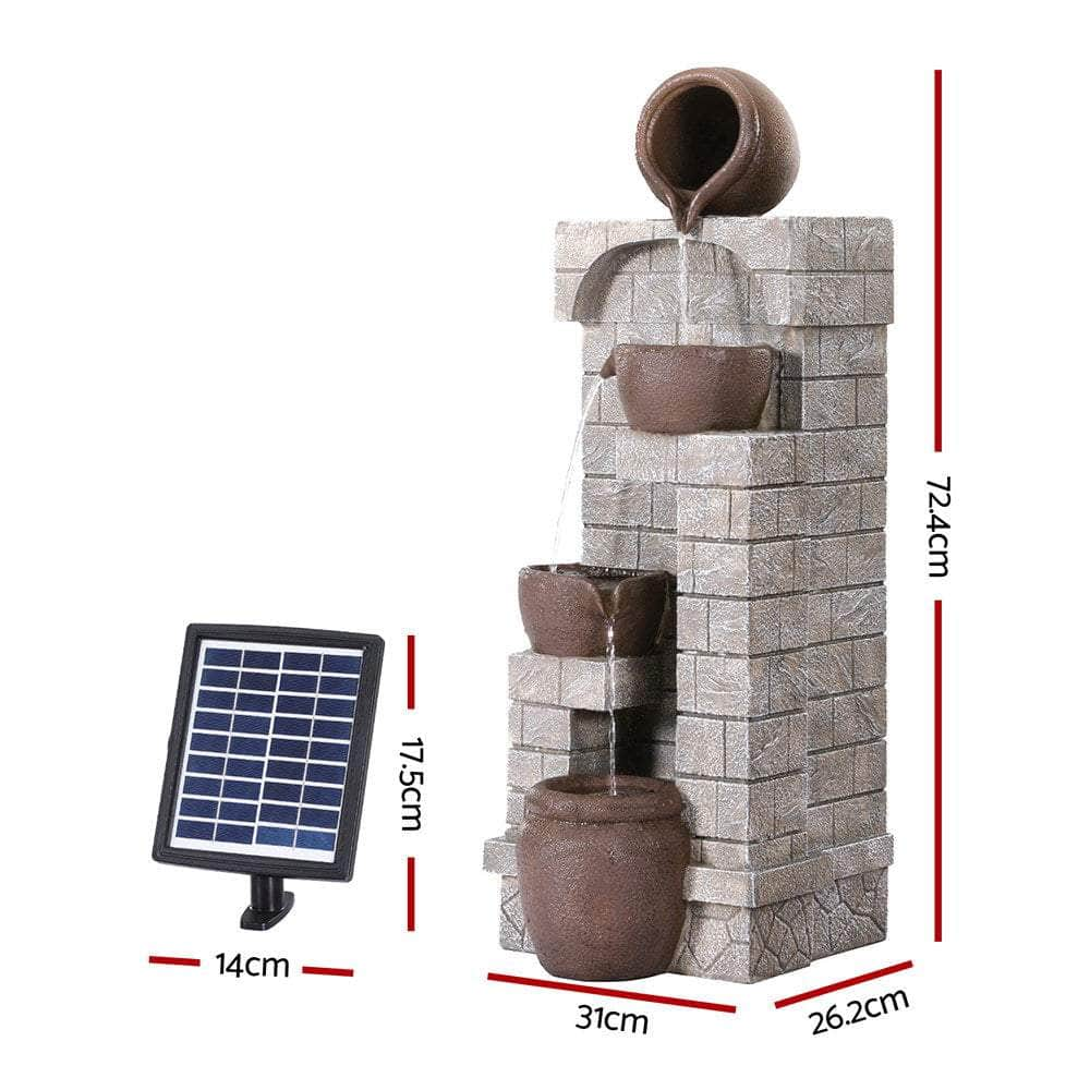 4-Tier Solar Fountain - Cascading Brown Design