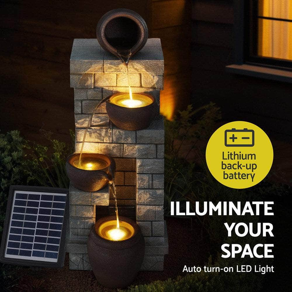 4-Tier Solar Fountain - Cascading Brown Design