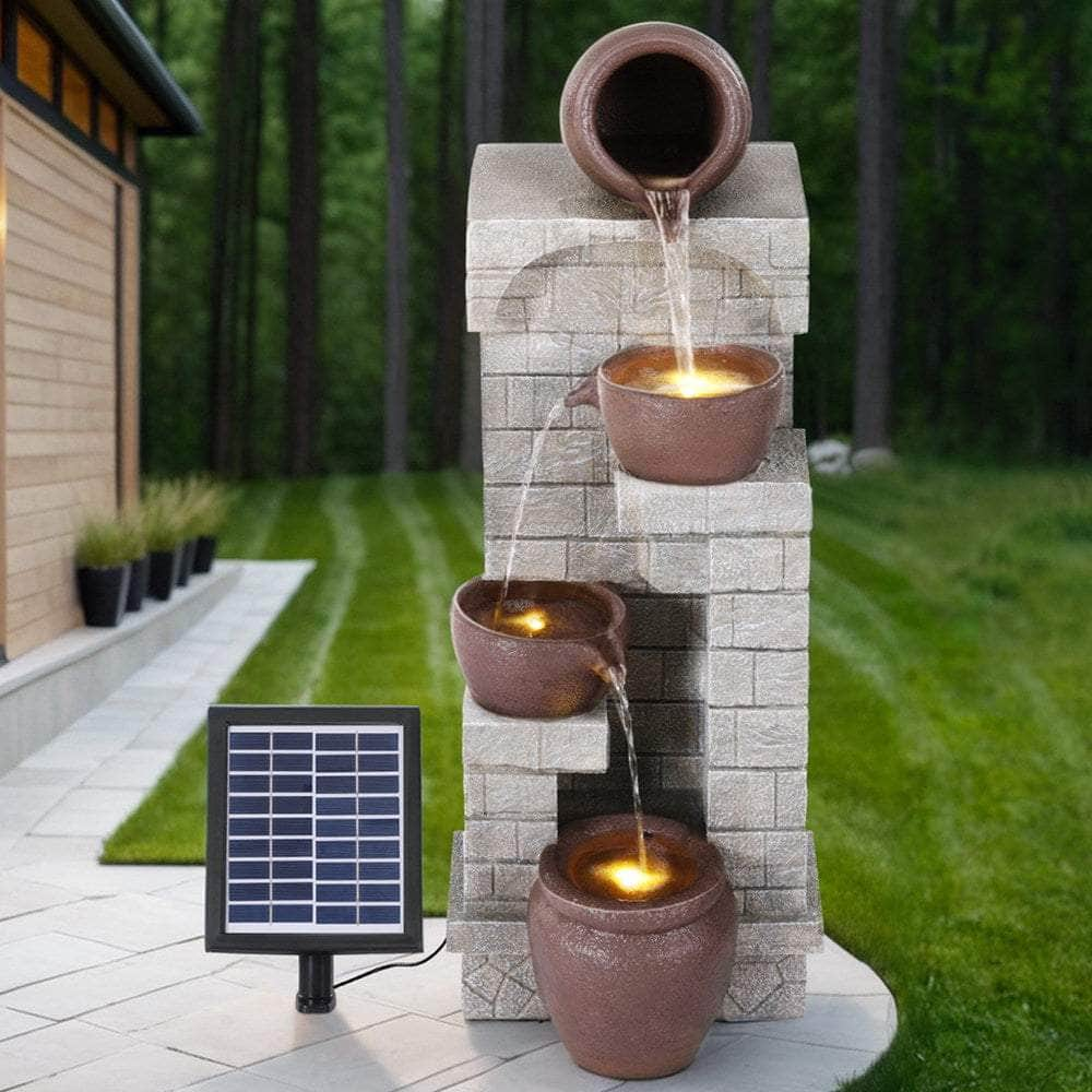 4-Tier Solar Fountain - Cascading Brown Design