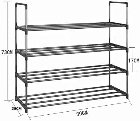 4-Tier Stainless Steel Shoe Rack Storage Organizer To Hold(Black)