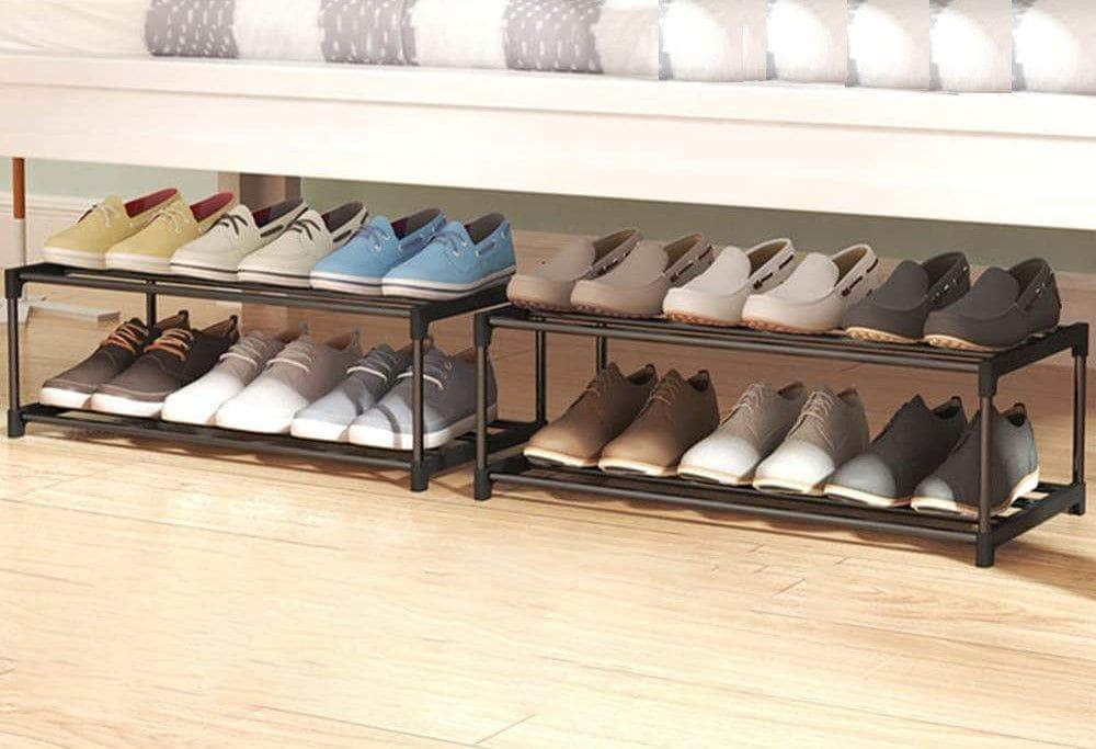 4-Tier Stainless Steel Shoe Rack Storage Organizer to Hold up to 15 Pairs of Shoes (55cm, Black)