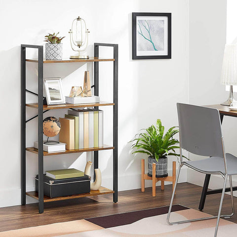 4-Tier  Storage Rack With Steel Frame, 120 Cm High, Rustic Brown And Black