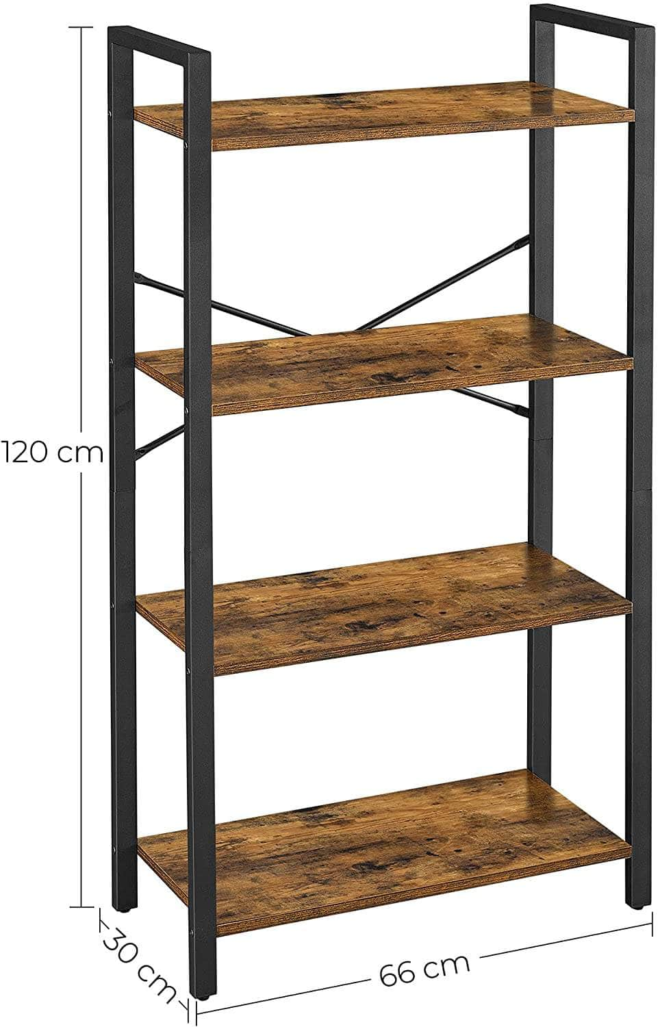 4-Tier  Storage Rack With Steel Frame, 120 Cm High, Rustic Brown And Black