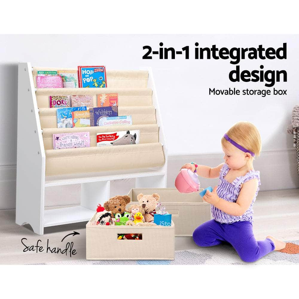 4 Tiers Kids Bookshelf Magazine Rack Children Bookcase Organiser Drawer