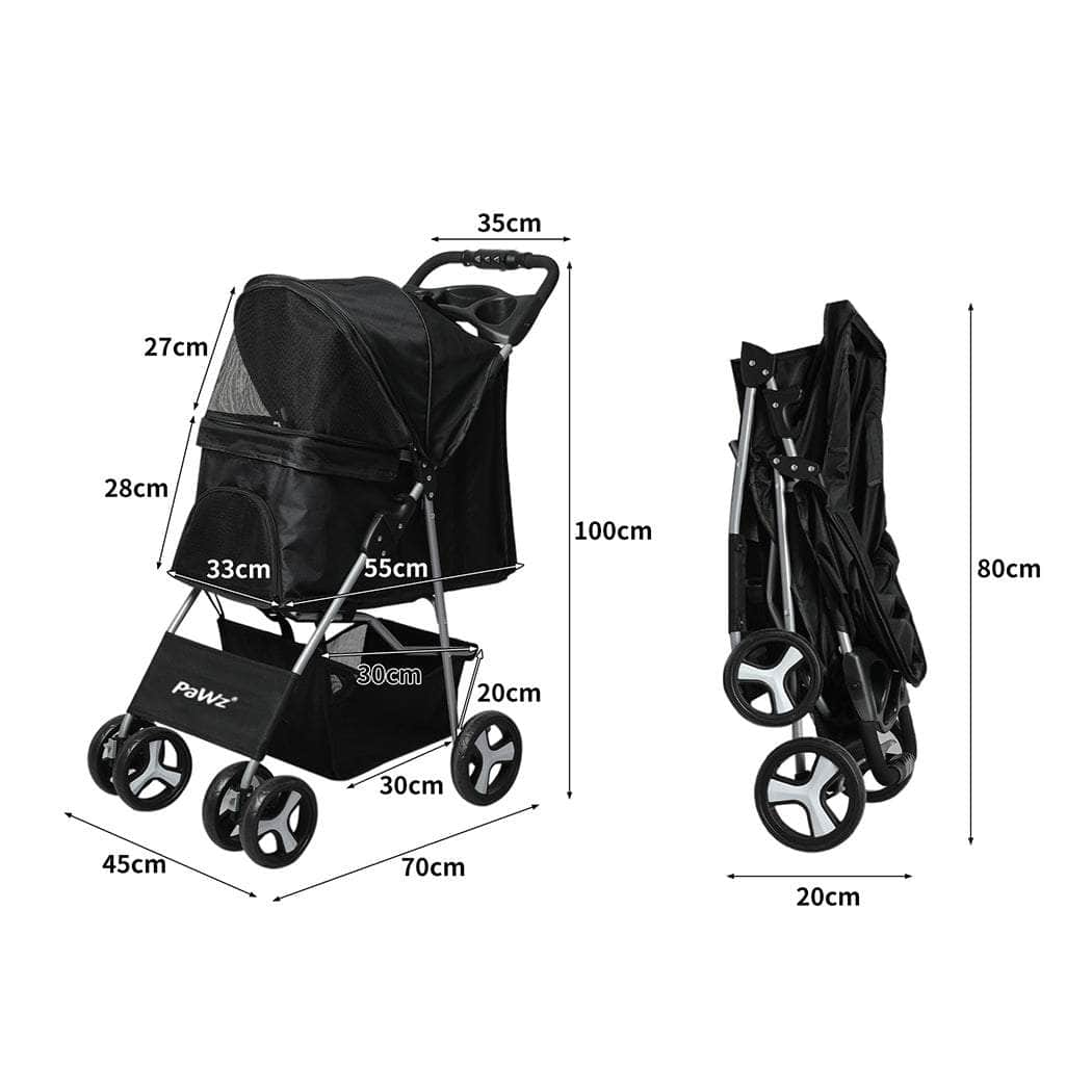 4 Wheels Pet Stroller Dog Cat Cage Black