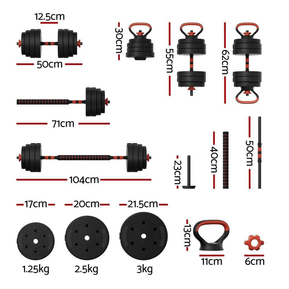 40Kg Adjustable Dumbbells Set Kettle Bell Weight Plates Barbells Gym