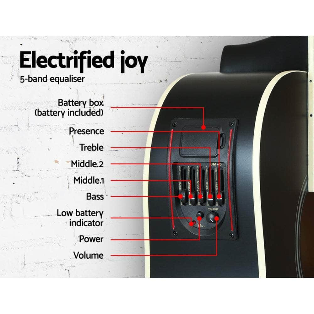 41 Inch Acoustic Guitar Equaliser Electric Output Cutaway W/ Stand Black