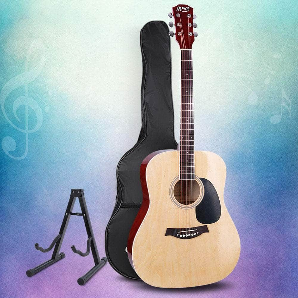 41 Inch Acoustic Guitar Wooden Body Steel String Dreadnought Stand Wood