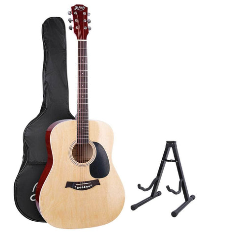 41 Inch Acoustic Guitar Wooden Body Steel String Dreadnought Stand Wood