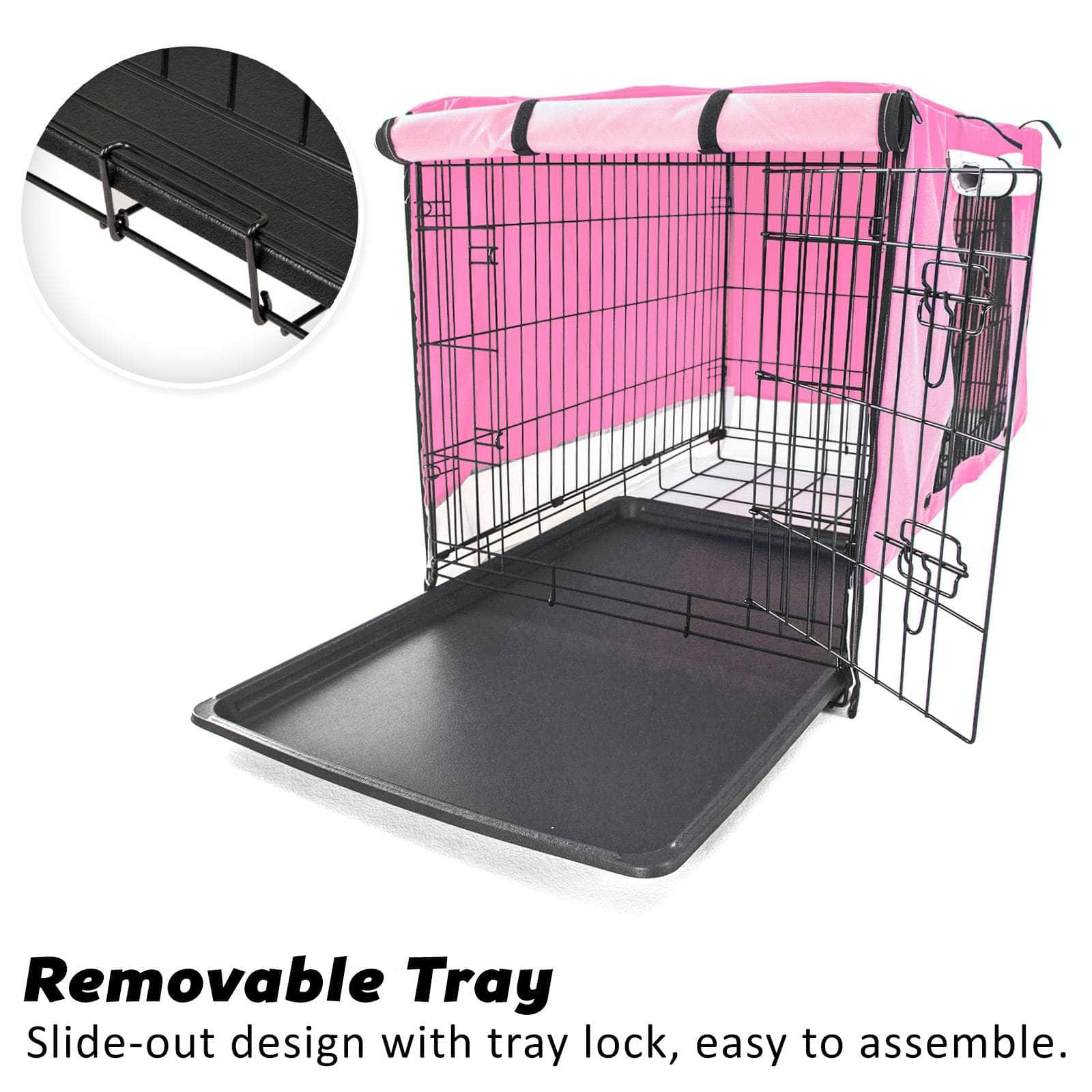 42in Wire Dog Crate w/ Tray, Cushion & Pink Cover