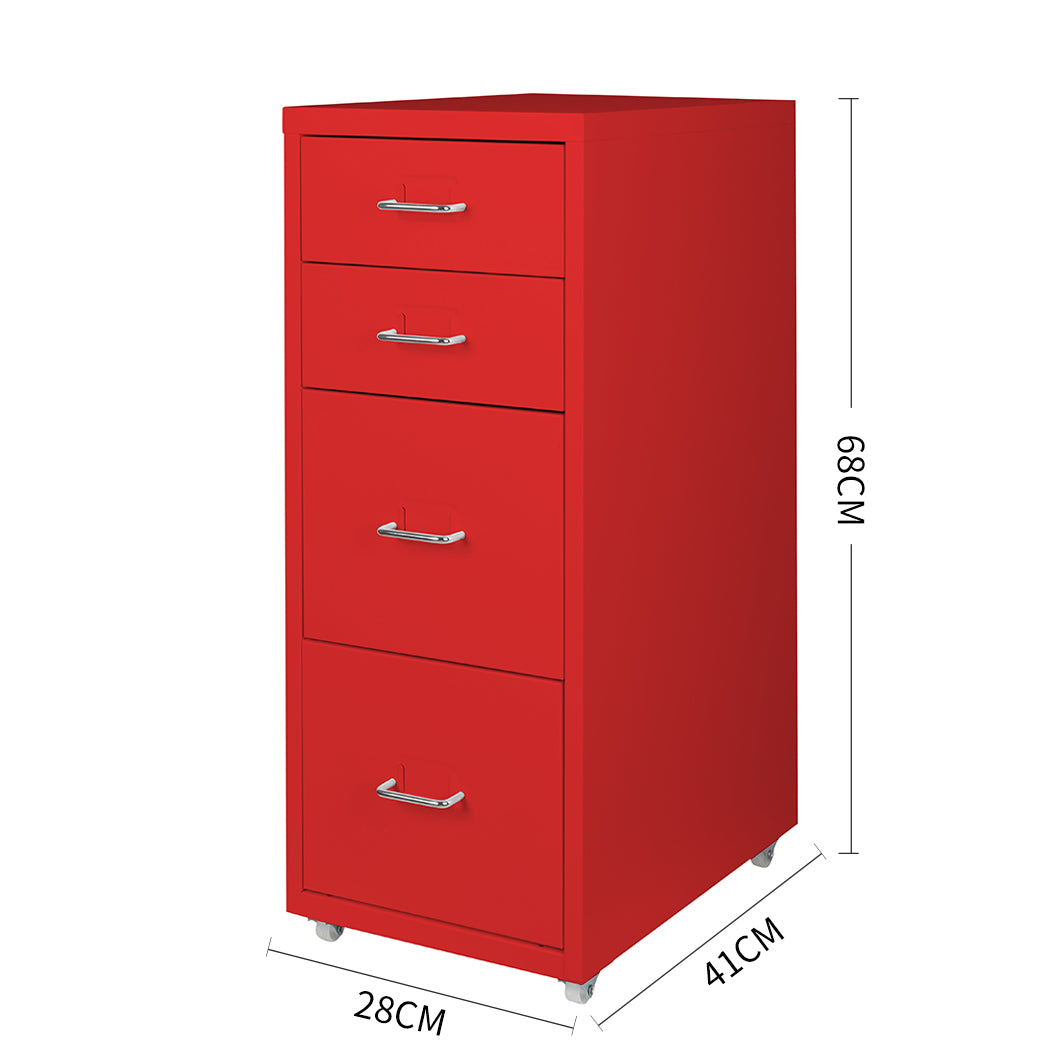 4 Drawer Office Drawers Cabinet Red